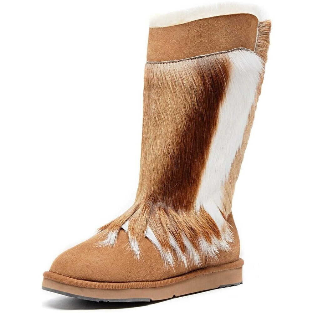 New Au & Mu Aumu Fur Mid Calf Boots Womens 9 Sheepskin Fur Shearling Pony Hair